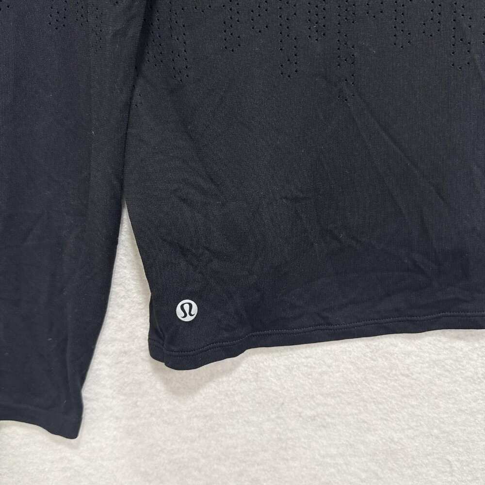 Lululemon Shirt Womens Large Black Long Sleeve Perforated Mesh Athletic Running - Picture 6 of 8
